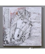 Horse Wall Print 31&quot; High Texture of Oil Paint on Canvas Wood Framed Gra... - £50.83 GBP