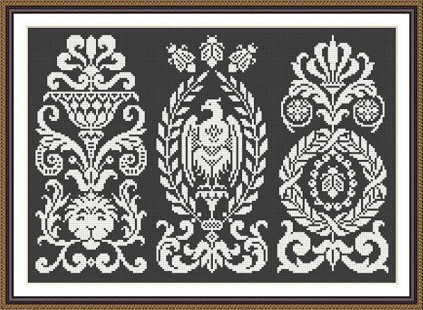 Primary image for Antique Motifs 9 Sampler Motifs Monochrome Counted Cross Stitch Pattern PDF 