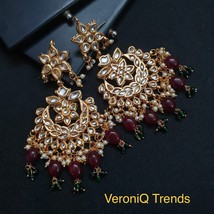 VeroniQ Trends- Designer Kundan Chand Bali Earrings with Faux Gems Drops - £59.43 GBP