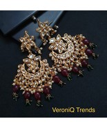 VeroniQ Trends- Designer Kundan Chand Bali Earrings with Faux Gems Drops - £59.26 GBP