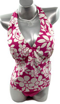 Beach Bay Womens Tankini Swimsuit Set Plus 24W Pink White Floral Halter Wireless - £31.65 GBP