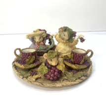 Vintage Hand-Painted Resin Mice Mouse Grape Basket Miniature Tea Set - $25.00