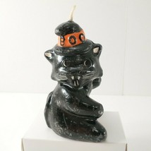 Vintage Mid-Century Black Cat Halloween Candle With Boo Hat &amp; Scary Fangs! - £40.17 GBP