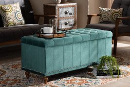 Alfro Teal Blue Velvet Fabric Upholstered Button-Tufted Storage Ottoman ... - $5,199.57 MXN