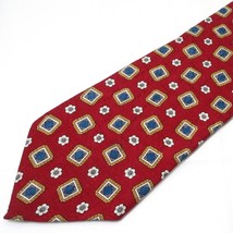 VTG Oscar de la Renta Red with Blue Squares &amp; White Flowers Silk Tie 60&quot; x3.75&quot; - £15.14 GBP