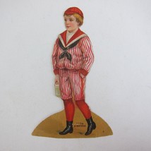 Victorian Trade Card Lion Coffee Paper Doll Boy Red Sailor Suit Mason Antique - £15.68 GBP