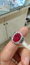Bull Style Red Corundum Ring For Men Jewelry 925 Silver Big Size Gem Cert. Muscu - £56.42 GBP