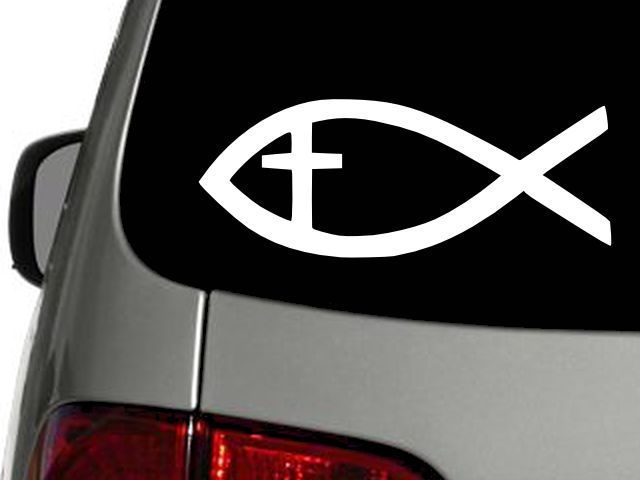 Christian Pride Fish Cross Vinyl Decal Car Sticker Wall Truck CHOOSE SIZ... - $3.13+