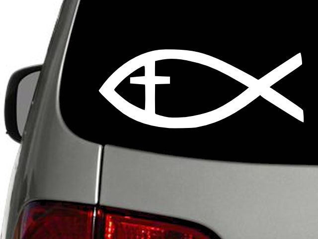 Christian Pride Fish Cross Vinyl Decal Car Sticker Wall Truck CHOOSE SIZE COLOR - £2.20 GBP - £4.42 GBP