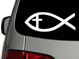 Christian Pride Fish Cross Vinyl Decal Car Sticker Wall Truck Choose Size Color - £2.20 GBP+