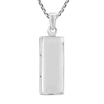 Modern and Simple Rectangle-Shaped Sterling Silver Locket Necklace - £32.06 GBP