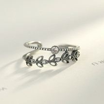 0.50Ct Diamond Vintage Hollow Leaves Double Rows Band 925 Silver Adjustable Ring - £44.65 GBP