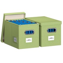 Hanging File Box With Lid, Set Of 2 Filing Organizer Storage Box, Linen Collapsi - £44.04 GBP