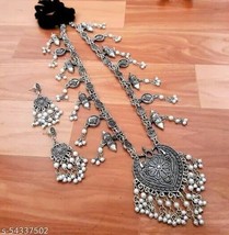 Indian Women Silver Oxidized Necklace Set Bohemian Gypsy Fashion Jewelry Gift - £27.86 GBP