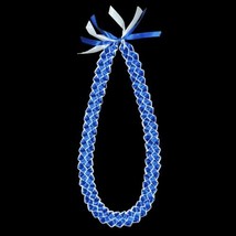 Blue And White Braided 4 Ribbon Graduation Gift Lei Hand Made 1.5” Wide - $17.77