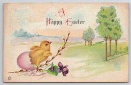 Easter Greetings Hatched Chick Pink Egg Scenic View Barberton OH Postcard L30 - £5.55 GBP