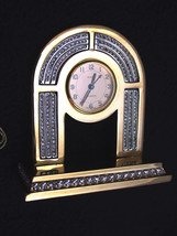 Clock Desk Top Paper Weight Brass Faux Diamonds, Sandra of Paris France - £101.49 GBP