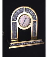 Clock Desk Top Paper Weight Brass Faux Diamonds, Sandra of Paris France