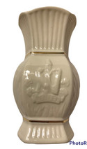 Vintage Belleek Visitors Centre Ireland Ivory &amp; Gold Porcelain Mini Vase 4&quot; Tall - £10.17 GBP