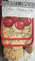 7pc Set:2 Pot HOLDERS,2 TOWELS,2 Dishcloths &amp;1 Oven Mitt,Fresh Red Apples,Red,Bh - £13.18 GBP
