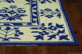 2&#39;X3&#39; Sand Blue Hand Hooked Uv Treated Floral Traditional Indoor Outdoor Accent  - £64.57 GBP