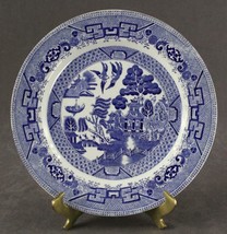 Antique English Flow Blue Willow Pattern Transferware Semi China Dinner Plate - £24.87 GBP