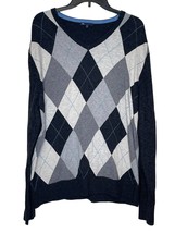 Gap Men Sweater Argyle  Diamond Knit V-Neck Long Sleeve Pullover Gray Black XL - £16.06 GBP