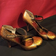 MaxStudio SnakeSkin Shoes Size 7M High heel Adjustable Ankle Strap Leather sole - £21.01 GBP
