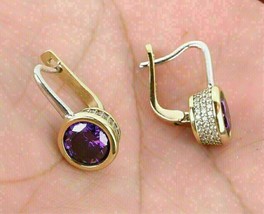 2.50 Ct Round Cut Lab-Created Amethyst Hoop Earrings Gift 14k Yellow Gold Plated - £96.41 GBP