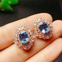 4Ct Simulated  Topaz Diamond  Halo Stud Earrings 14KRose Gold Plated Silver - £91.77 GBP