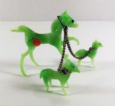 Vintage Japan Miniature Art Glass Figures Horse &amp; Babies Hand Made Orig. Sticker - £12.20 GBP