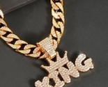 Mens Hip Hop Iced CZ 14K Gold Plated King Crown Pendant + 14mm 20&quot; Cuban... - $24.74