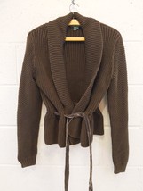 Lauren Ralph Lauren Cotton Chunky Cardigan Sz M Brown Knit Velvet Tie sw... - $33.66