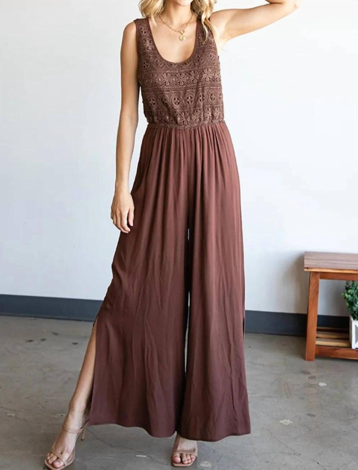 First Love Tie Back Sleeveless Slit Wide Leg Jumpsuit Size M - $53.46