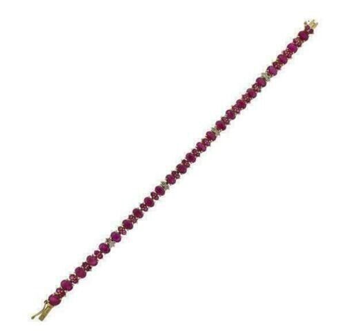 14.5CtOval CZ Brazalete de Rubí Rosa Línea de Tenis Redondo Chapado en Oro... Item image 4