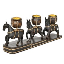 Hand Carved Trio Horse Parade of Light Rain Tree Wood Candle Holder | home decor - £33.85 GBP