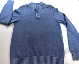 ROCK AND REPUBLIC THICK WARM THERMAL 1/4 BUTTON DISTRESSED BLUE SWEATER ... - $16.03