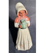 Vtg Folk Art Hand Carved Wood Carving Painted Woman Lady w/ Pot Pilgrim ... - $26.48 CAD