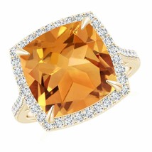 ANGARA Cushion Citrine Engagement Ring with Diamond Halo for Women in 14K Gold - £1,581.72 GBP