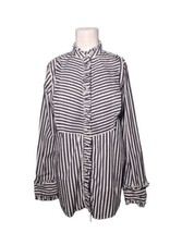 J Crew Re-imagined Striped Ruffle Tuck Bib Shirt Size S Navy White - $18.99