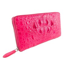 Women&#39;s Alligator Long Wallet Pink Leather Double Zip Style 8 in Long Be... - £103.36 GBP