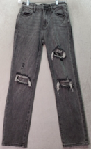 PacSun Mom Jeans Womens Size 24 Black Denim Cotton Distressed High Rise Pockets - £18.11 GBP