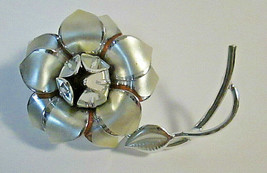 Vintage Brooch Pin Silver Tone 3D Spring FLOWER Copper Tone Accents Dimensional - £9.59 GBP