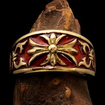 Red Lily Fleur de Lis Cross Medieval Monarchy Mens Pinky Band Ring - solid Brass - £22.37 GBP+