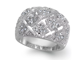 Charter Club Silver Plate Crystal Mesh Wide Ring, Size 8 - £12.59 GBP