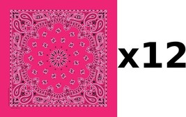 100% Cotton Made in USA Bandanna (Hot Pink) DOZEN Paisley 22&quot; x 22&quot; Hav-... - £29.06 GBP