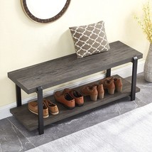 Excefur Shoe Bench, Industrial Entryway Bench With Storage, Rustic Wood, Grey - £134.77 GBP