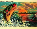 Comic Exaggeration Fishing Is Excellent Here Linen Asheville Postcard Co... - $3.91