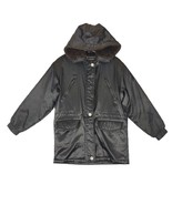 Vtg Y2K GALLERY Black Satin Faux Fur Hood Full Zip Quilted Jacket Coat K... - $37.05 CAD