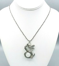 Vintage Pewter Crystal Orb Dragon 925 Sterling Silver Chain Necklace - £37.98 GBP